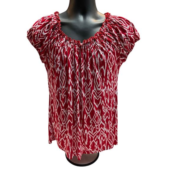 Woman’s Carol Rose Shirt Size Medium Red & White Top Blouse Ruffled Neck - Picture 1 of 6
